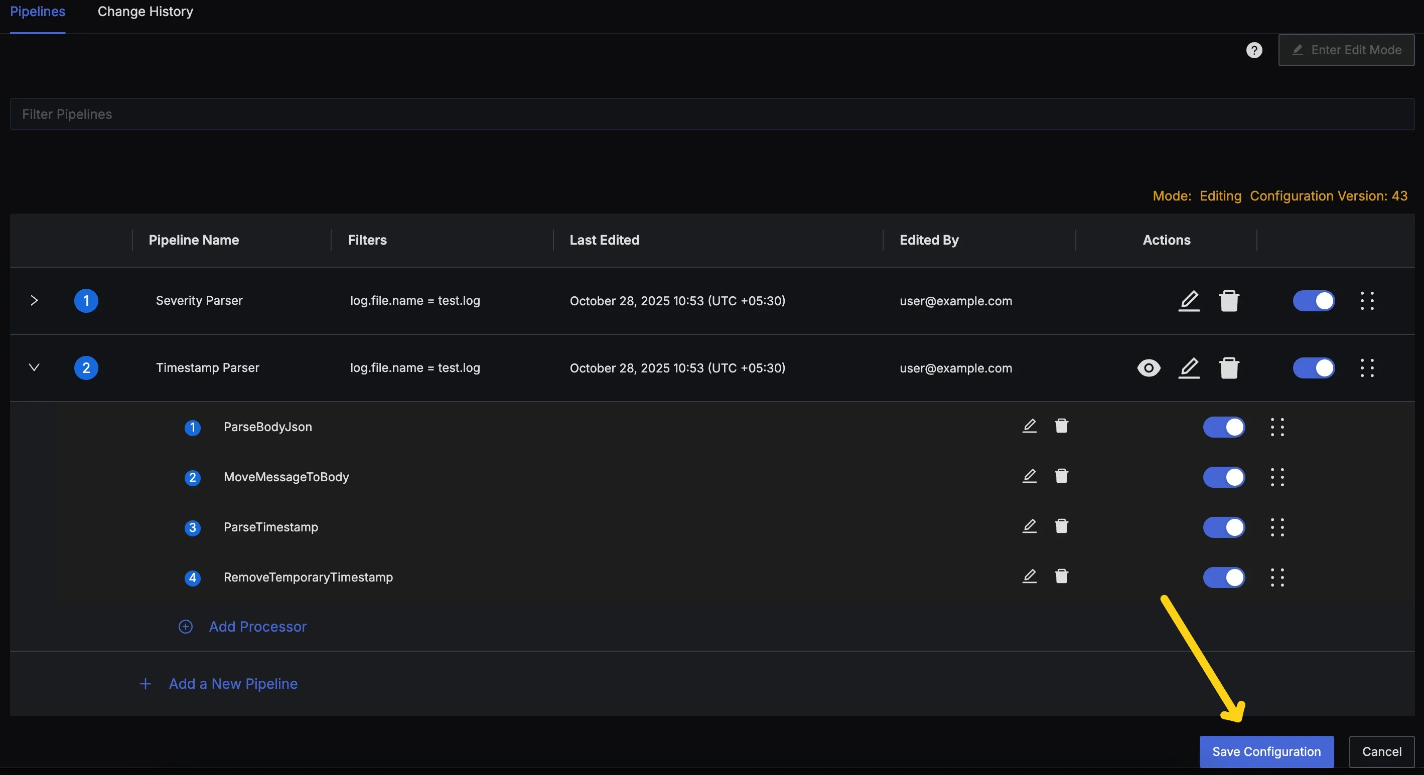 Save Configuration Button