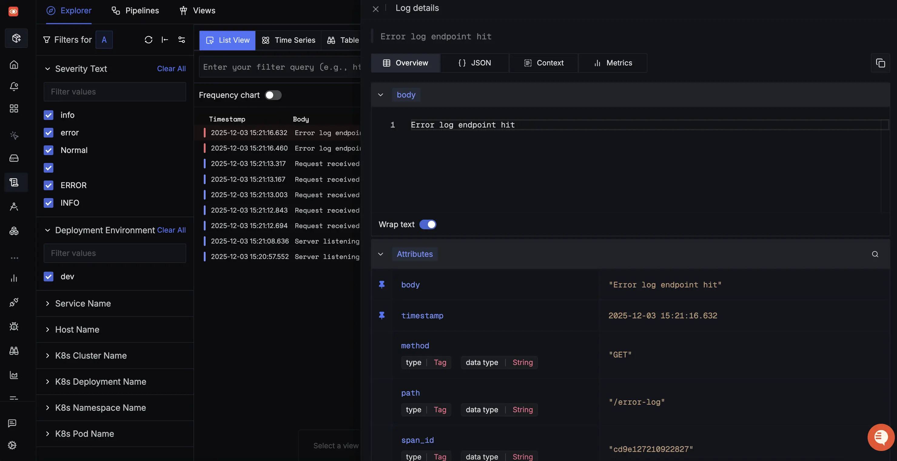 Node.js Winston Logs Detailed View