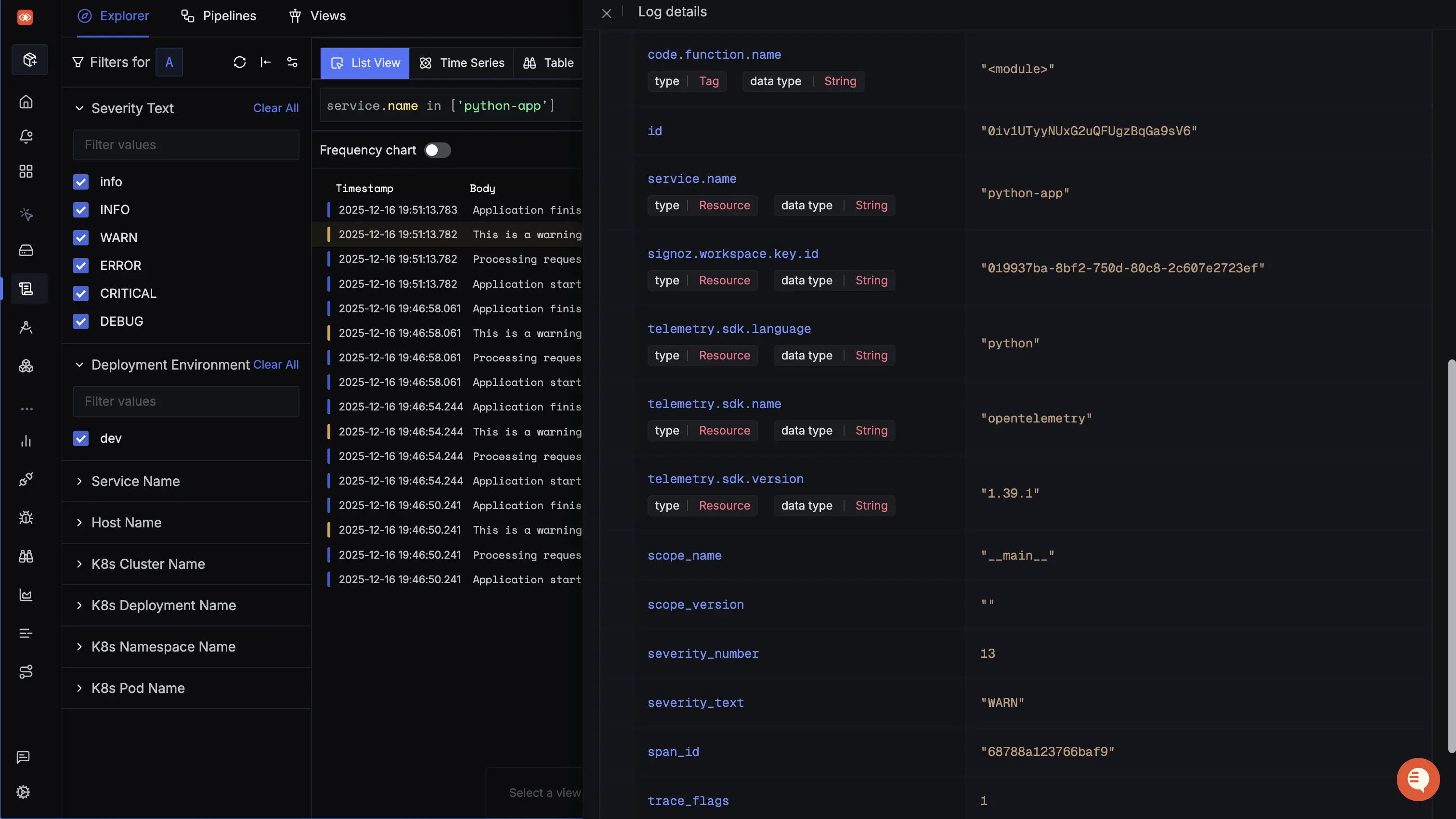 Python Logs Detailed View