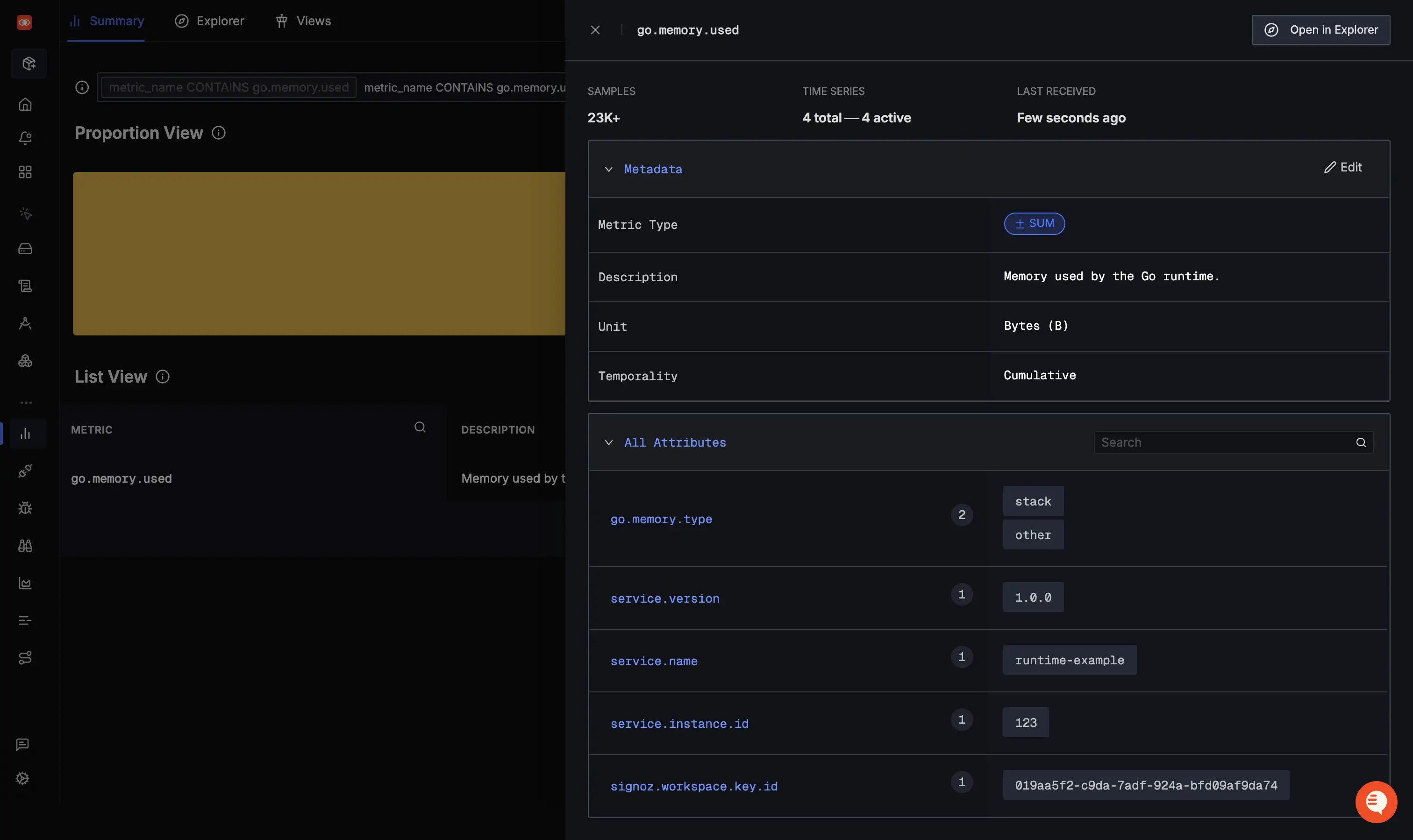 SigNoz Metrics Explorer