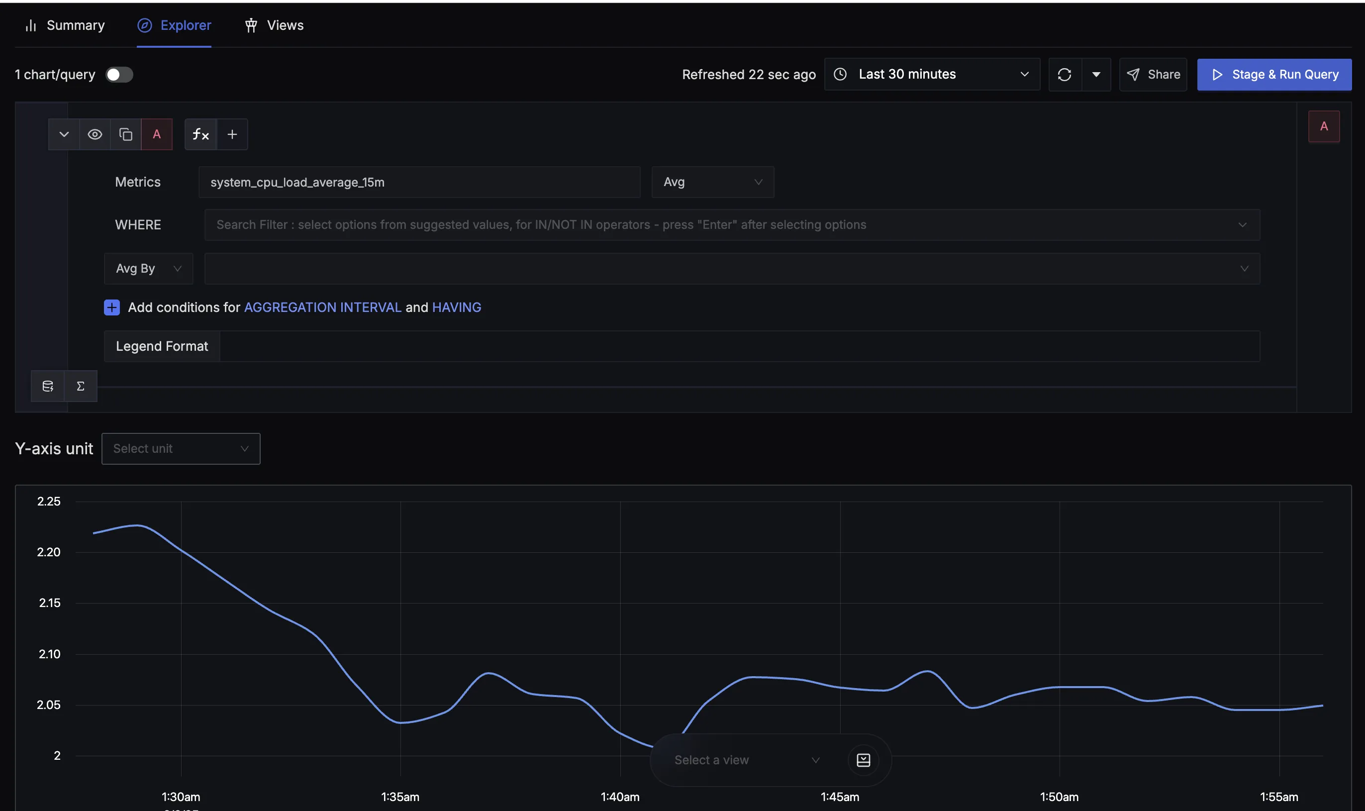 Explorer interface showing query building and visualisation capabilities