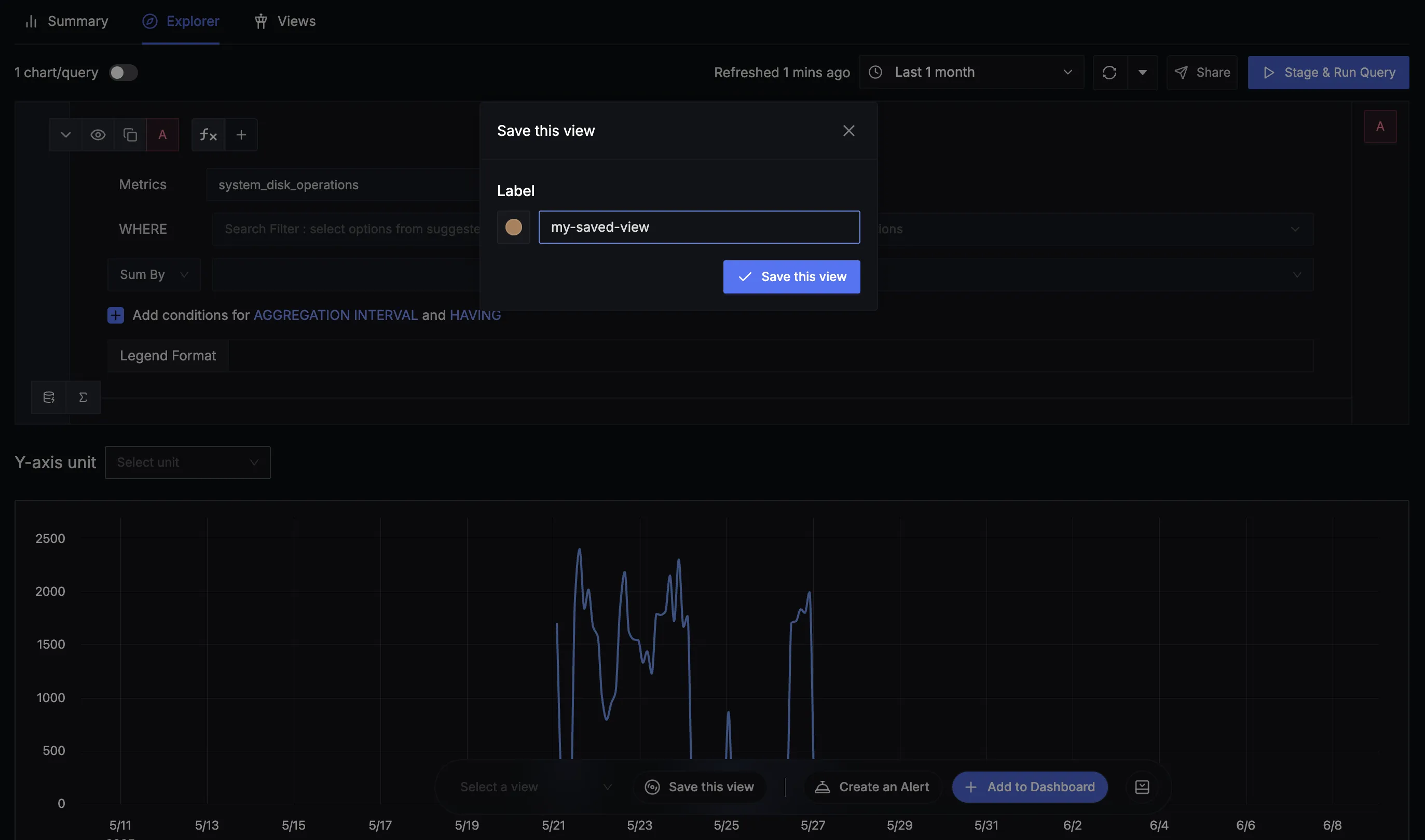 Saved View in Metrics Explorer