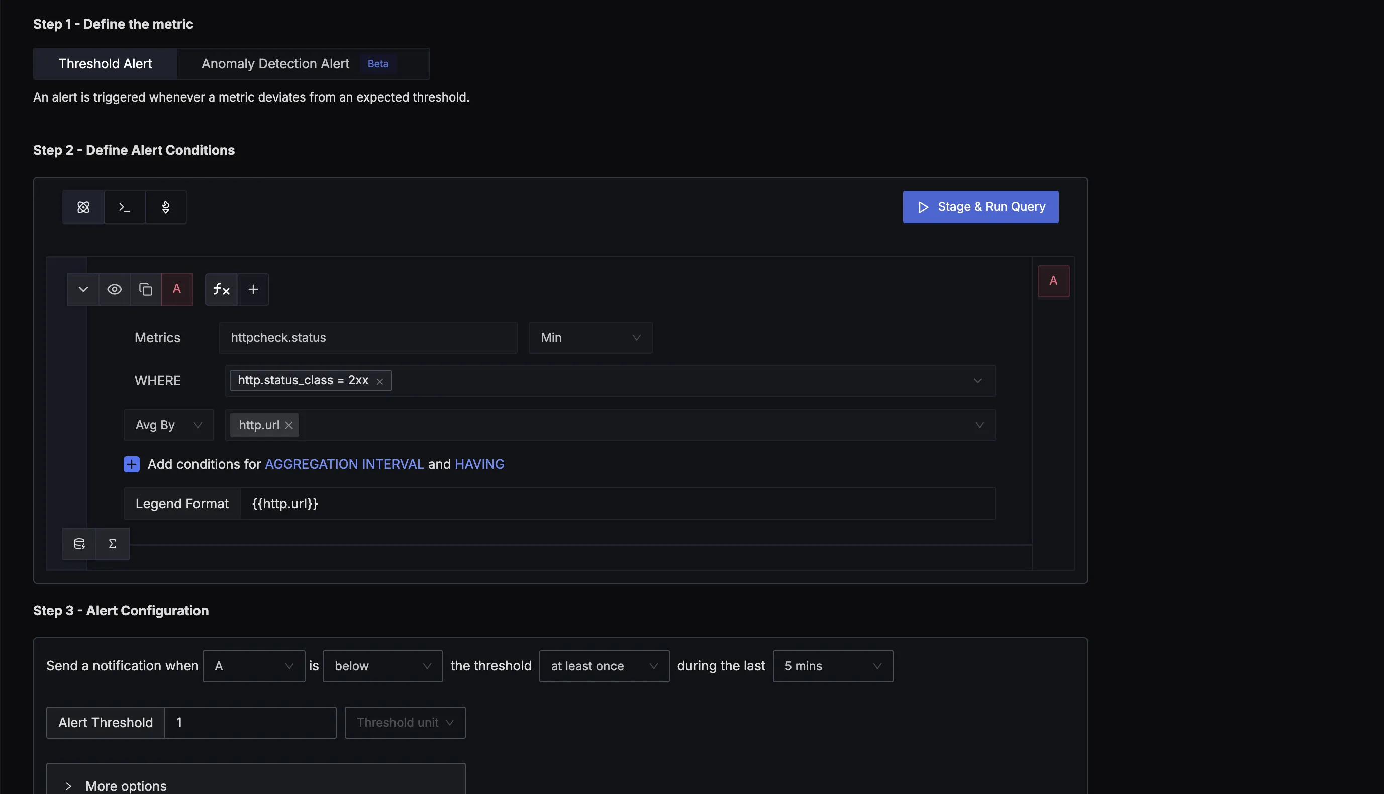 Alert configuration page