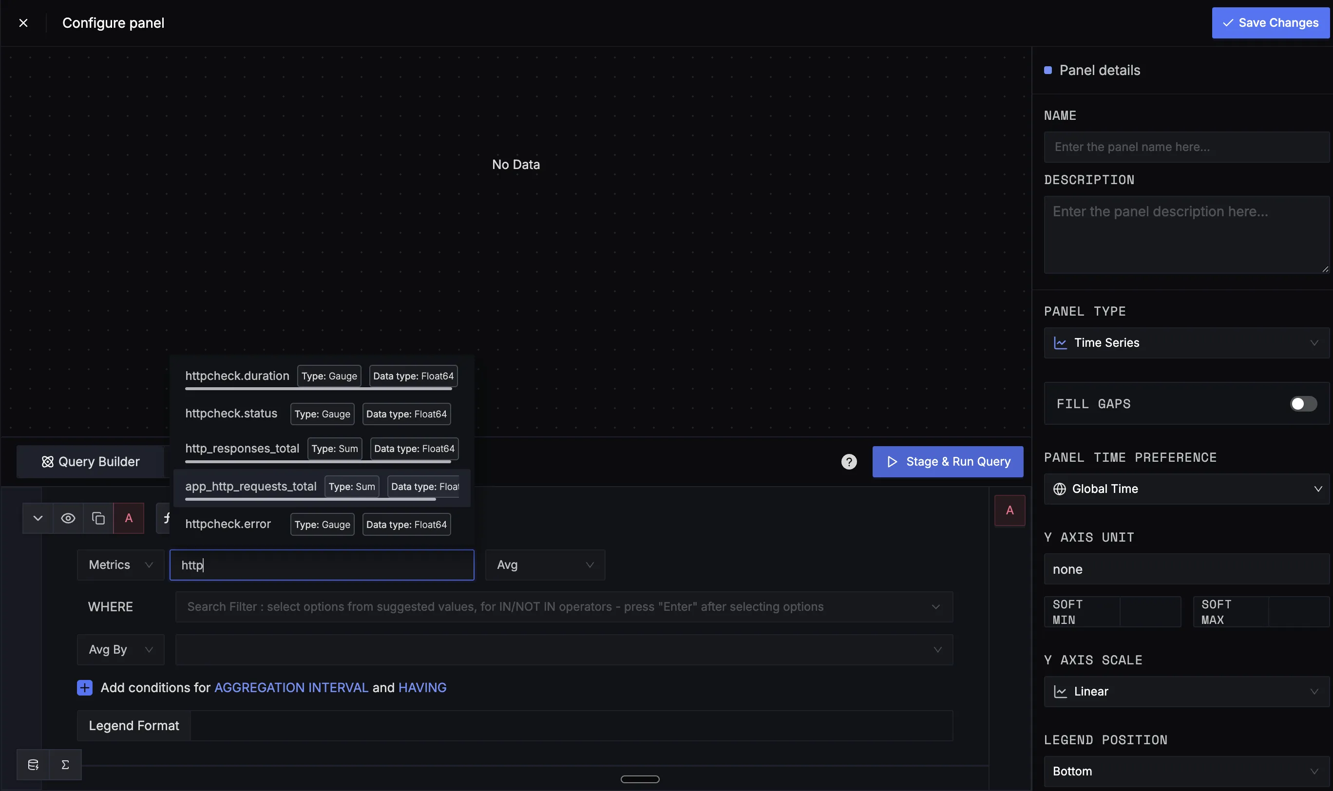 HTTP metrics in Query Builder