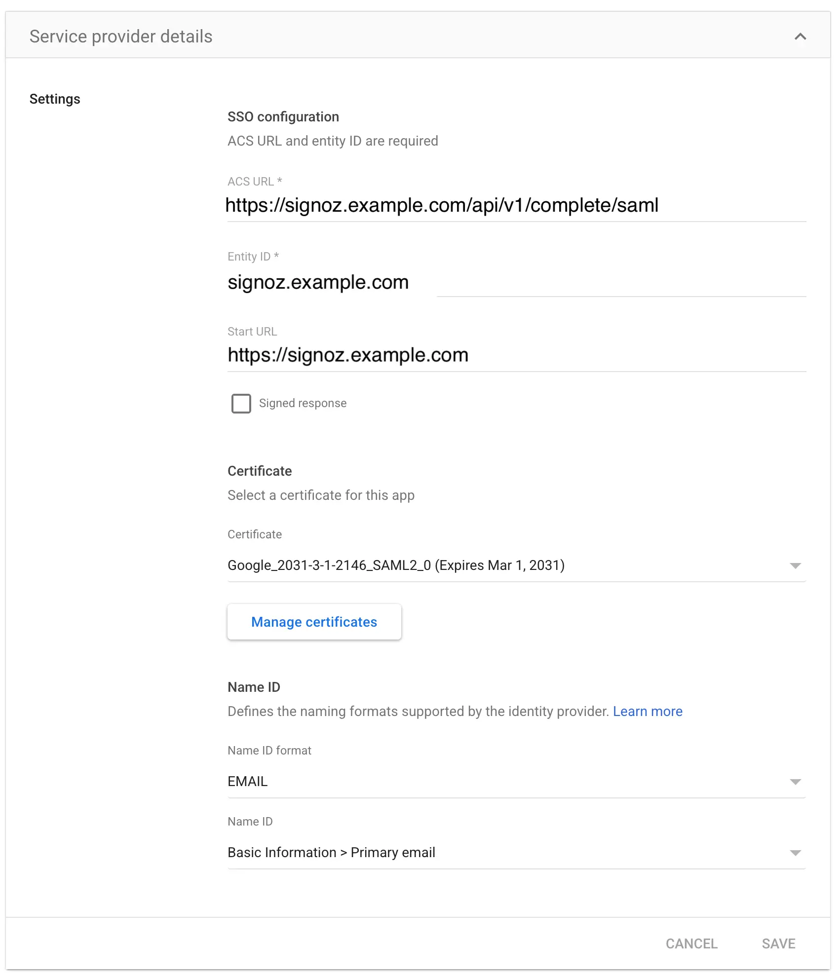 SigNoz service provider details in Google