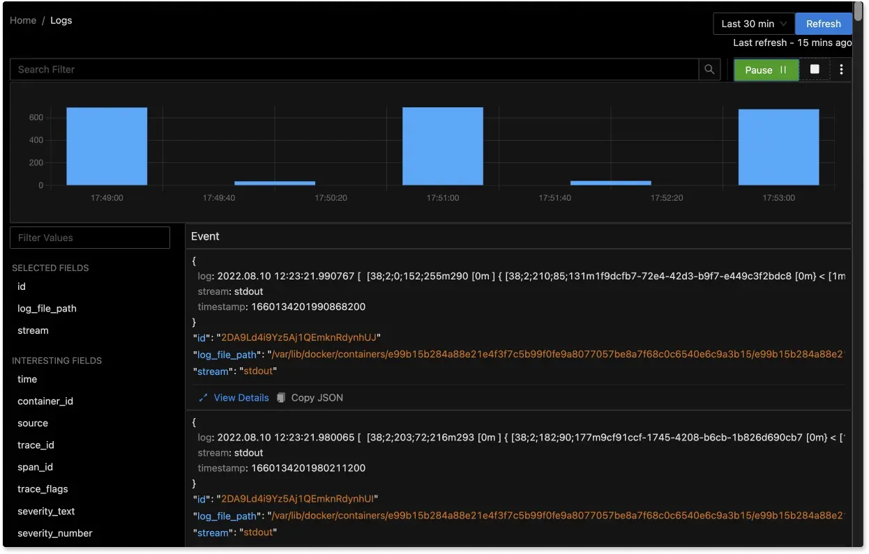 Live tail logging in SigNoz