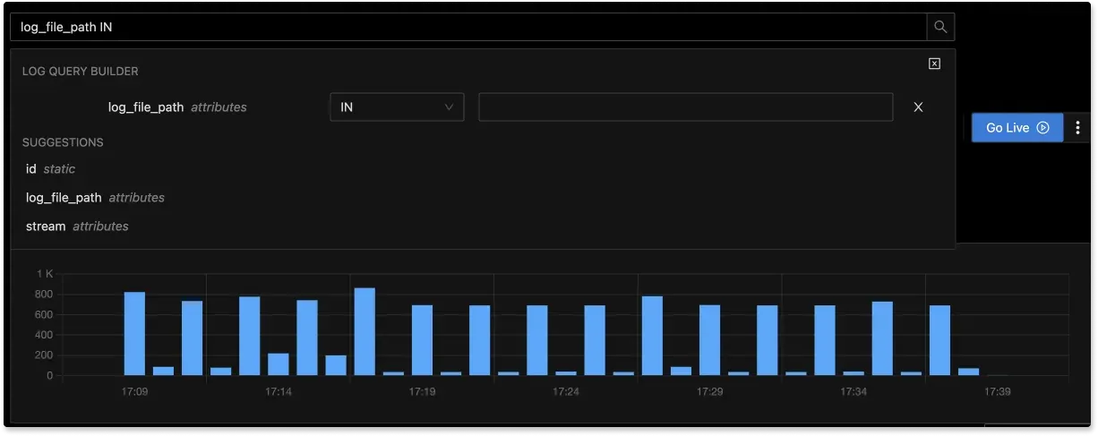 Advanced query builder to search and filter logs quickly in SigNoz dashboard