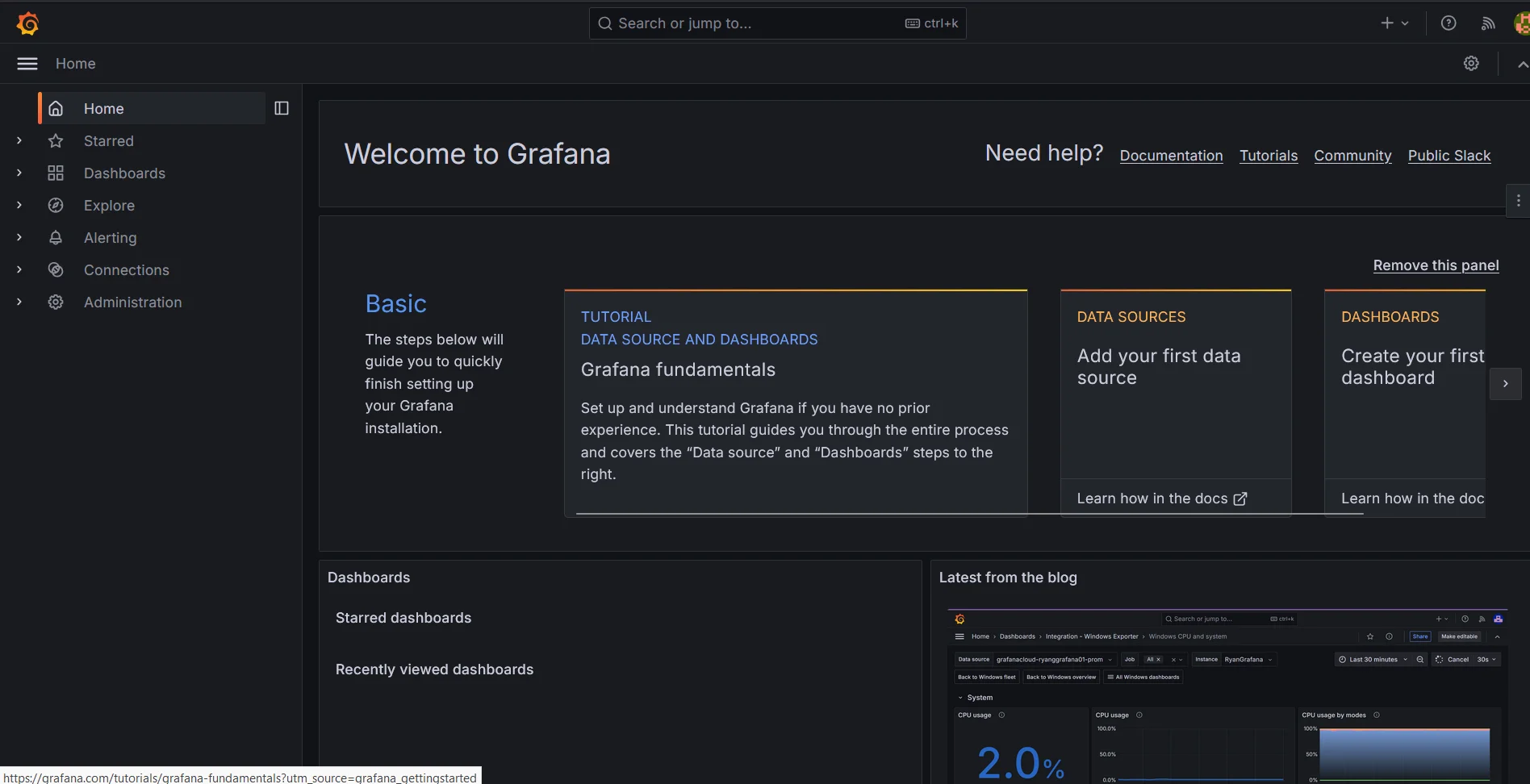 Grafana Home Page