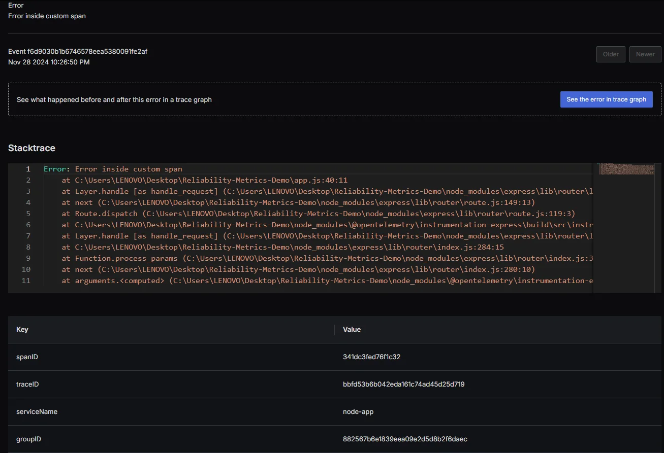 SigNoz Cloud UI showing Exceptions section