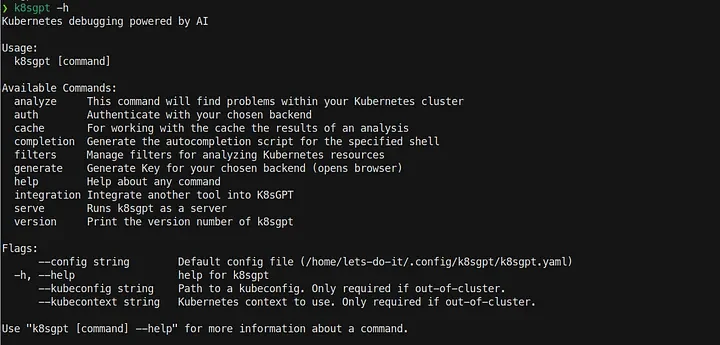 k8sgpt help command
