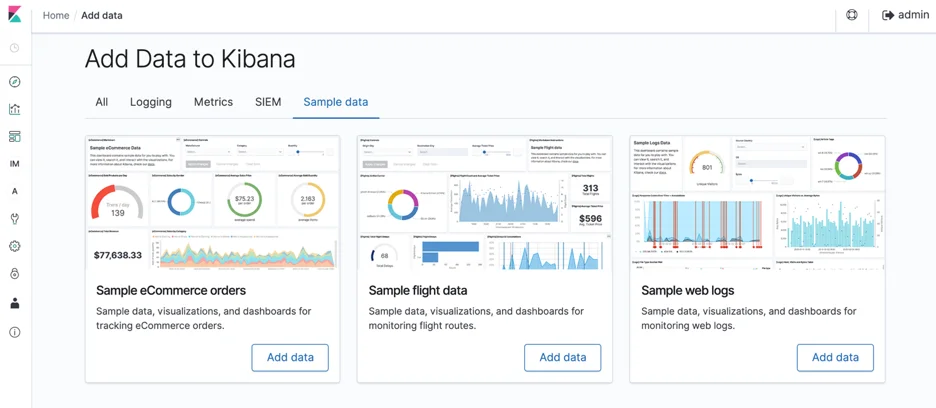 Adding data using Kibana interface in Open Distro for Elasticsearch