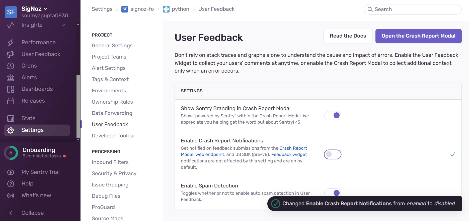 Sentry User Feedback