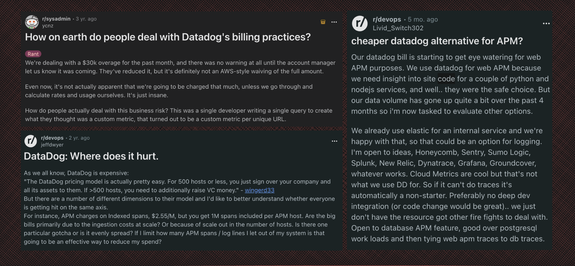 Datadog pricing posts on Reddit