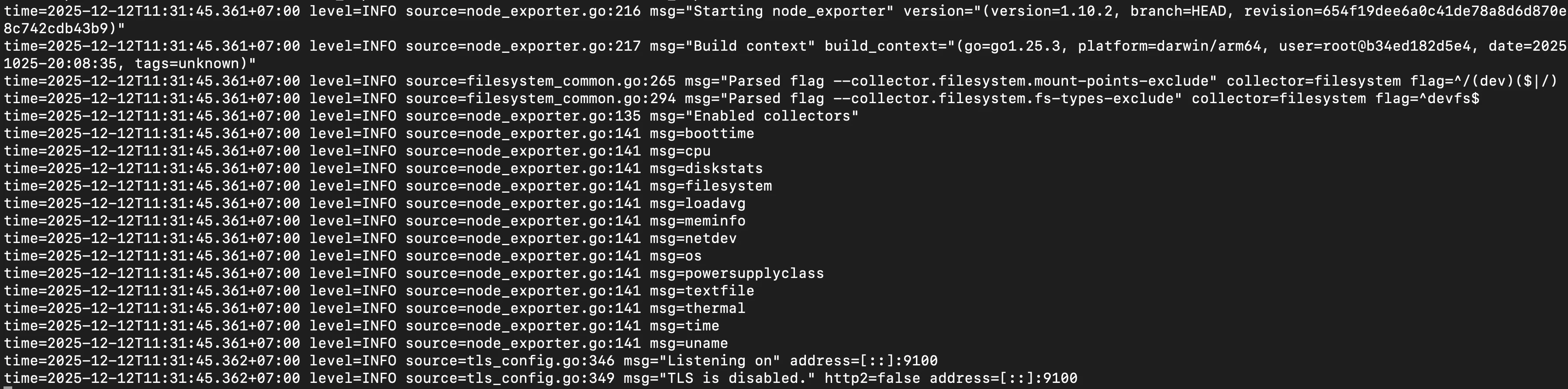 Command-line output after starting Node Exporter