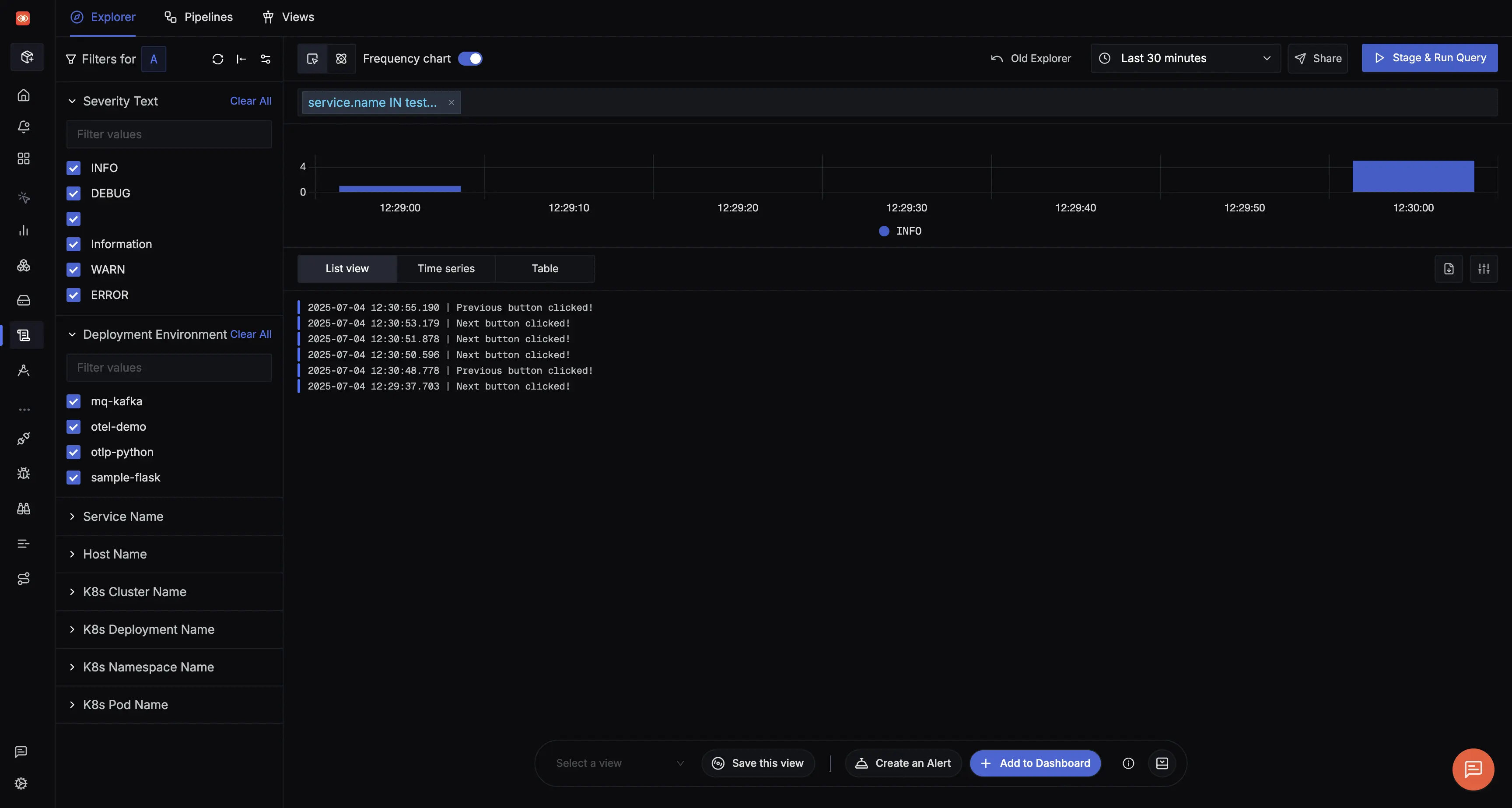 SigNoz Logs Explorer